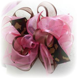 BROWN PINK GREEN CAMO CAMOUFLAGE TODDLER LITTLE GIRL HAIR BOW 4 