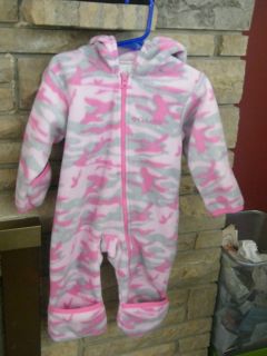 Columbia Baby Girls 12 Mon Pink Camo Fleece Snowsuit Bunting Winter 