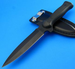 Camillus USA Made Black Fixed Blade Boot Knife Double Edge Dagger w 