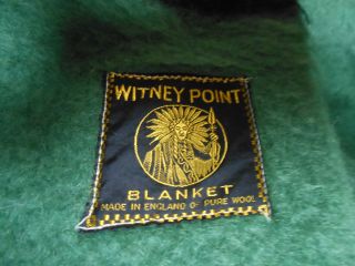 Vintage Whitney 4 Point Wool Camp Cabin Blanket Green w Black Stripes 