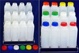 12 New HDPE Plastic Bottles Containers Pint 16 oz. +14 Twist Lids 