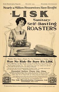 1913 Ad Lisk Mfg Self Basting Roaster Christmas Turkey   ORIGINAL 