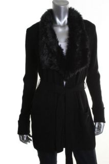 Calvin Klein New Black Faux Fur Belted Cardigan Sweater Petites PXS 