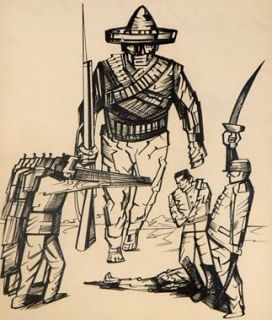 David Alfaro Siqueiros Signed Drawing Firing Squad during Mexican 