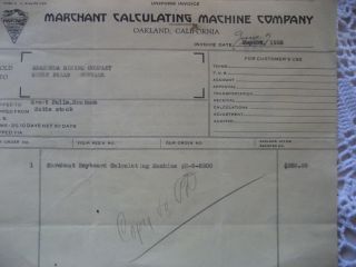 Marchant Calculating Machine Company Receipt for Calculator 1925 Good 