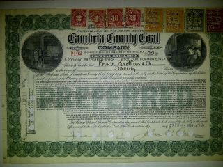 Cambria County Coal Company Preferred Stock Certificate (1916)