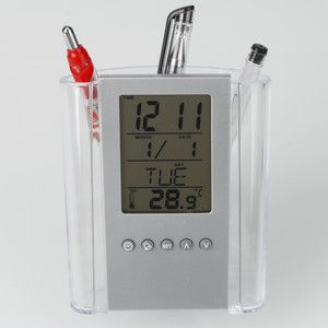    Desktop Pen Holder Digital Clock Calendar Timer Alarm Temperature