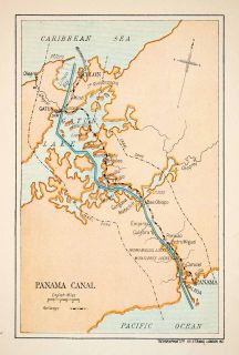 1913 Lithograph Map Central America Caribbean Sea Limon Bay Colon 