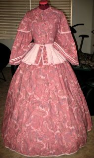  1860's Civil War Day Dress Rose Paisley Print