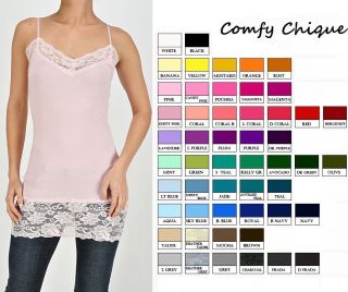 Long Lace Camisole Cami Tunic Tank Top s M L XL All Colors Adjust 