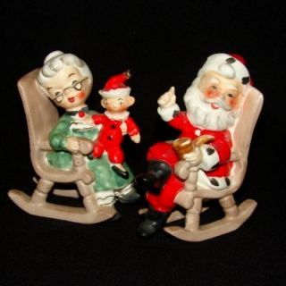Vintage Lefton Santa Mrs Claus Salt Pepper Shakers Baby Candycane 