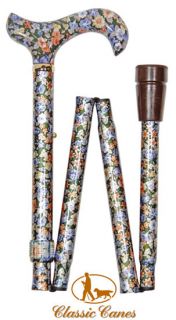 Classic Canes Green Floral Folding Walking Stick Cane