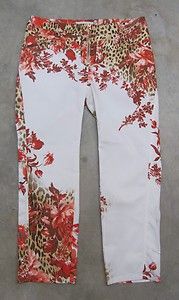Roberto Cavalli Jeans Pants Capri Low Rise Floral Animal Print Copper 