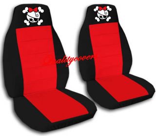   Front Girly Skull Car Seat Covers Black Red Back Seat Avbl