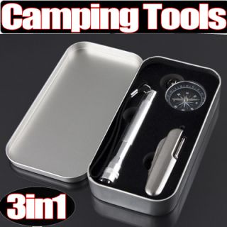 3in1 Camping Survival Tools with Compass Mini Flashlight Multi 