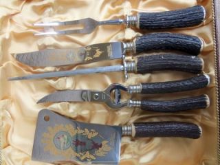   Solingen Germany 5pc Carving Set Horn Handles Stainless Steel Blades