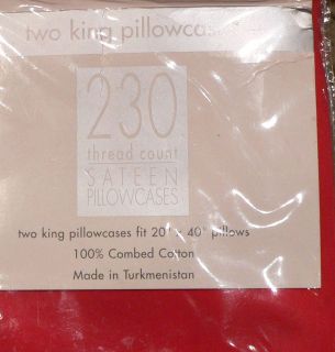 Red Sateen Pillow Cases King Set of 2 New in Package NWT Pair NIP FREE 