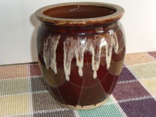 Crock Brown Urn Art Pottery Drip Glaze Marked Hand Turned