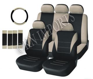 14PCS BLACK & BEIGE CAR SEAT COVERS SET FOR LOW BACK BUCKETS