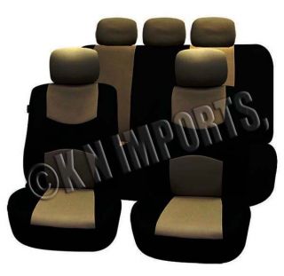 9pcs Semi Custom Car Seat Covers Black Tan Low Back w Split Bench for 