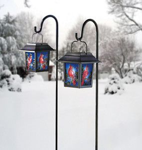 Cardinal Stained Glass Solar Holiday Garden Lantern