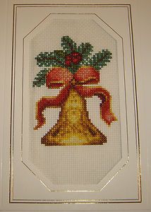 Completed Cross Stitch Card Christmas Bell 2