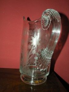 Antique EAPG Deer and Dog Etched Water Tankard Pitcher Pattern Glass 
