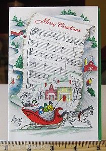 Vintage Christmas Card Horse Drawn Sleigh Buzza Cardozo
