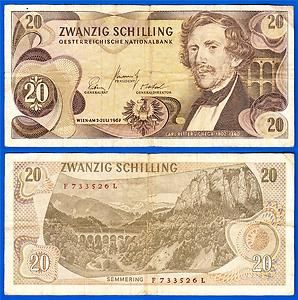 1967 Austria 20 Schilling Bank Note Carl Ritter von Ghega P 142