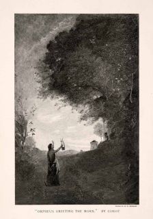 1896 Wood Engraving (Photoxylograph) Corot Orpheus Greeting Morn 