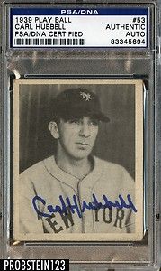 1939 Play Ball 53 Carl Hubbell Giants HOF Signed AUTO PSA DNA Deceased 