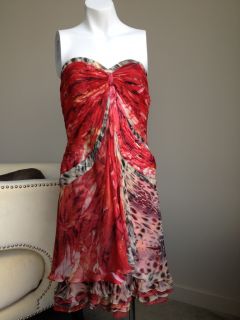 Carlos Miele Floral Strapless Dress Red Animal Print 42