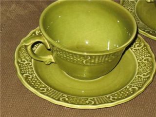 Vintage Canonsburg Pottery Madeira Olive Green 4 Cups Saucers Creamer 