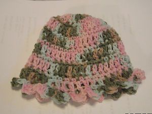 Girls Camo Crocheted Baby Hat with Matching Booties