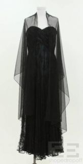 Carmen Marc Valvo Black Lace Overlay Strapless Dress Stole Size 6 