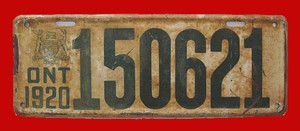Antique Ontario Canada 1920 License Plate 150621 Vintage Old