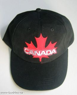 Canada Flag Soccer Baseball Ball Hat Cap Maple Leaf Black Red 