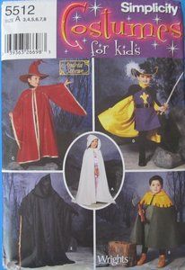 Childrens Halloween Costume Cape Hat Sewing Pattern 5512 Musketeer 
