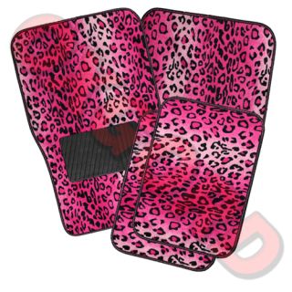 4pc Set Liner Red Hot Carnation Pink Leopard Cheetah Print Carpet Van 