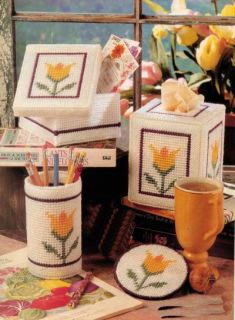 Plastic Canvas Tulip Tissue Box Cover Coaster Planter Pencil Box Lid 