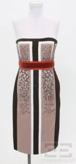 Carolina Herrera Brown & Mauve Silk Panel Jeweled Strapless Dress Size 