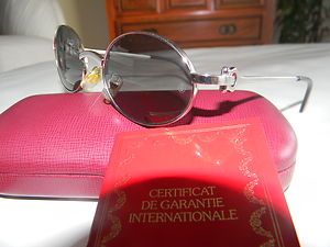 Cartier Sunglasses Round Platinum Frames with Grey Lenses
