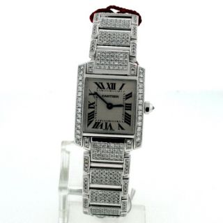 Cartier Tank Francaise 18K White Gold Full Diamond Ladies Watch