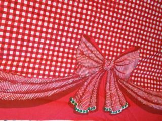 Vtg Carleton Varney Christmas Red Bow Green Dots Tablecloth 68 x 48 