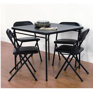 NEW Mainstays 5 Piece Card Table and Vinyl Chair Set, Black PVC Patio 