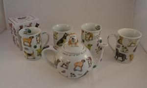 Paul Cardew Design Teapot & 4 Cups Mans Best Friend Dog Breeds Gift 