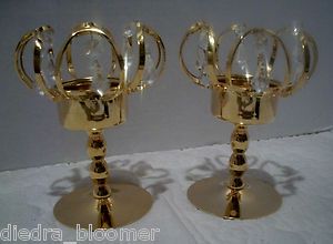 Vintage 24 Caret Gold Plated Candle Holders Lycenta Stress Crystals 5 