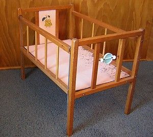 Vintage CASS TOYS Wooden WOOD NURSERY DOLL CRIB Drop Side Play Baby 