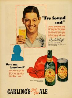   Carlings Red Cap Ale Bottle Dr Cary Middlecoff   ORIGINAL ADVERTISING