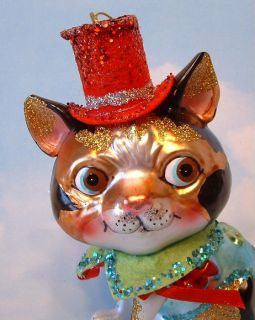   Holiday Calico Cat Kitten in Red Top Hat Christmas Ornament